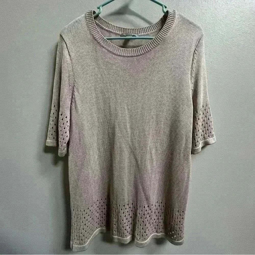 COS Women’s Short Sleeve Knit Summer Sweater Beige Cream Cutout Minimalist M